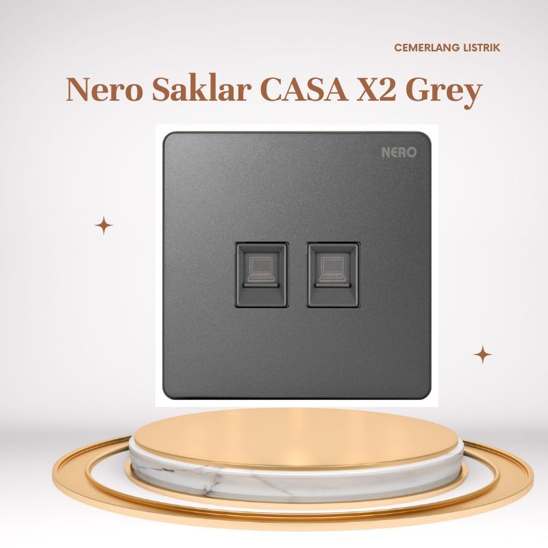 Nero Saklar Data CAT 5e 2 Gang Casa Grey - X2PC2 - GR / Nero Outlet Data Cat 5 Dua Lubang Casa Grey