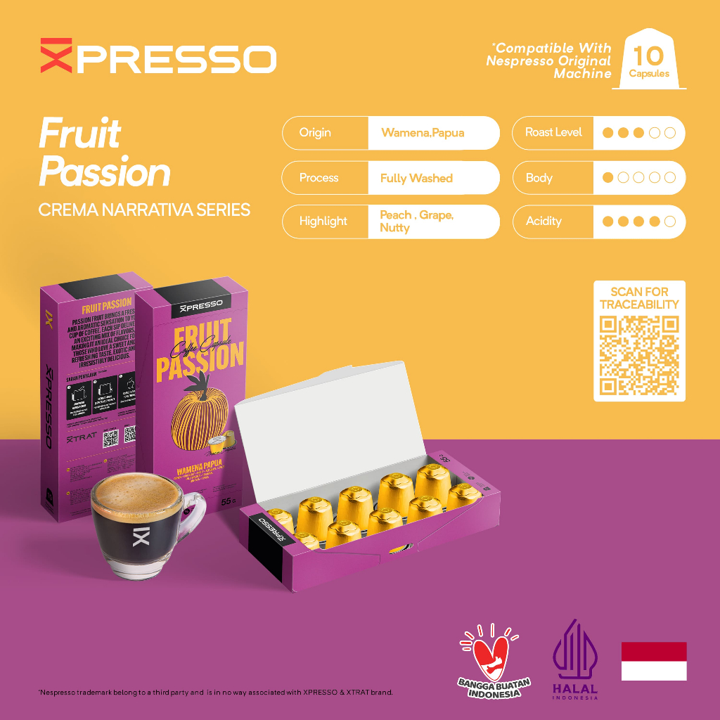 

Kopi Kapsul Papua Fruit Passion - Xpresso Coffee Capsule - Nespresso Compatible