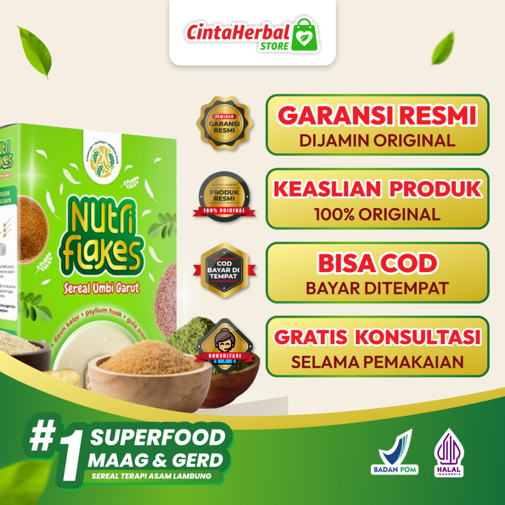 

Nutriflakes Sereal Oatmeal Umbi Garut Nutriflek Asam Lambung Maag dan Gerd Official Store
