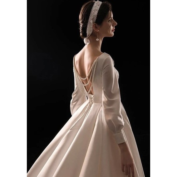 Gaun Putih Tanpa Lengan SATIN wedding dress /simple  wedding dress/wedding dress  pearls