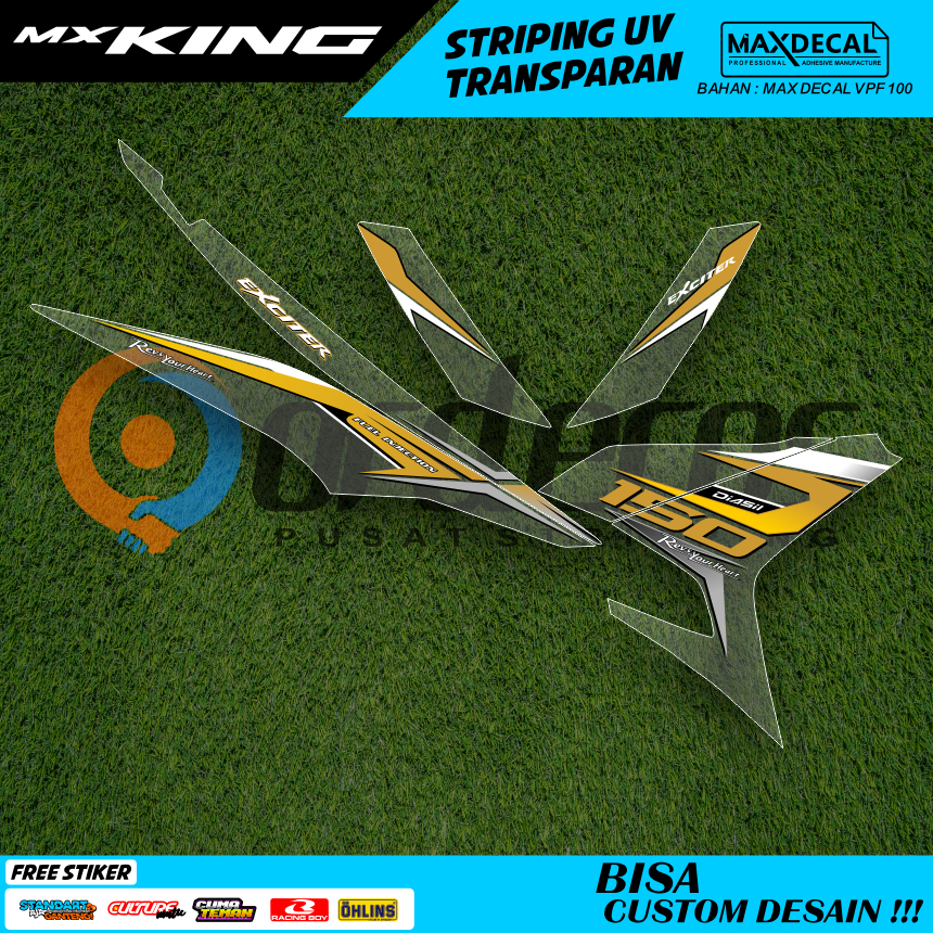 Striping MX King 150 Custom Transparan UV Kuning Putih – Decal Stiker Anti Luntur Semi Full Body