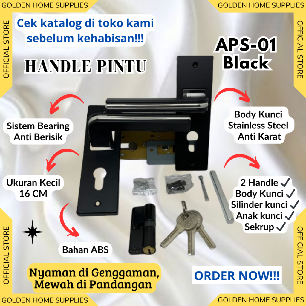 HANDLE PINTU RUMAH KECIL 1 SET KOTAK HITAM DOFF MINIMALIS / KUNCI PINTU RUMAH HITAM / HENDEL PINTU H