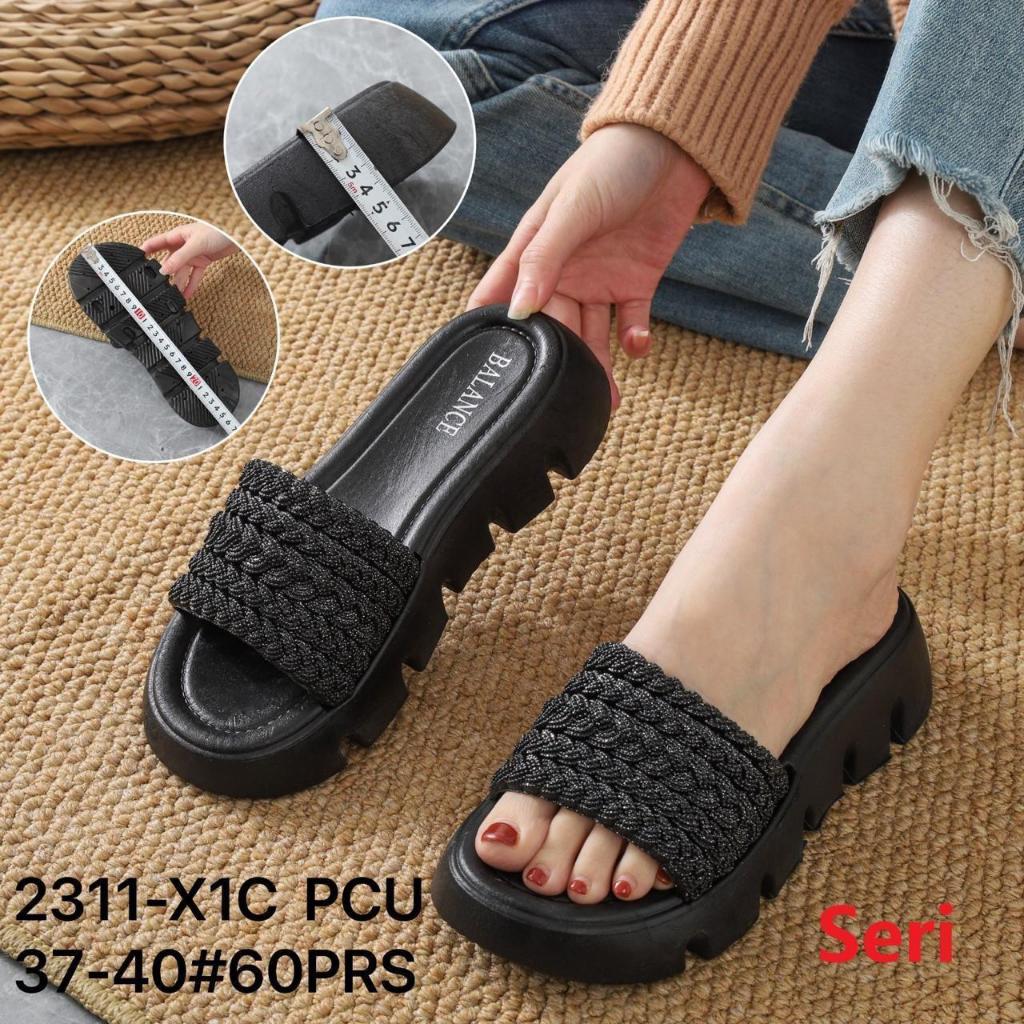 Sandal Selop Wanita Karet Model Kepang Glitter Cantik Balance/2311-X1C