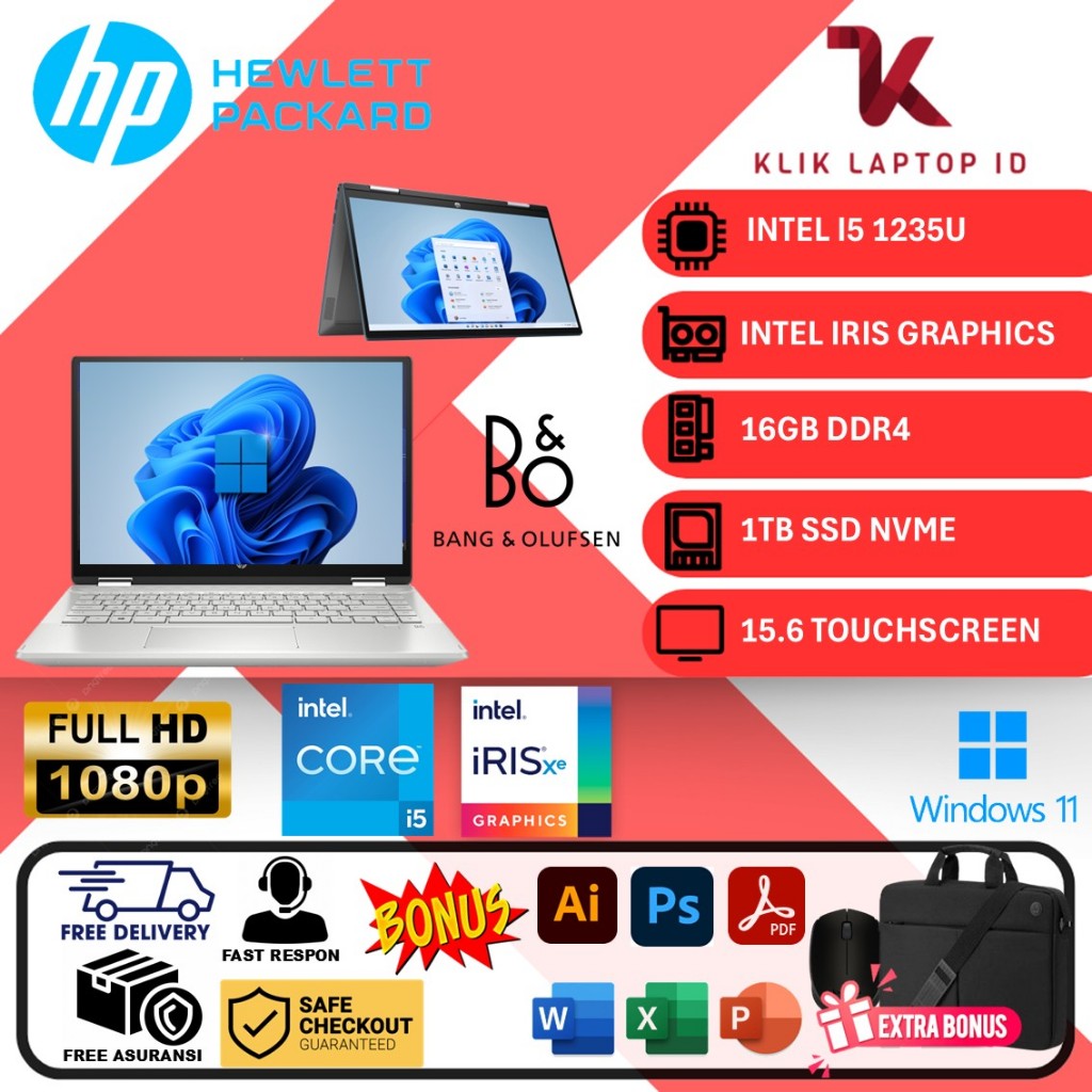 Laptop 2in1 Laptop HP Pavilion X360 15 Intel I5 1235U 16GB 1TB 15.6 inch Touch Win11Home