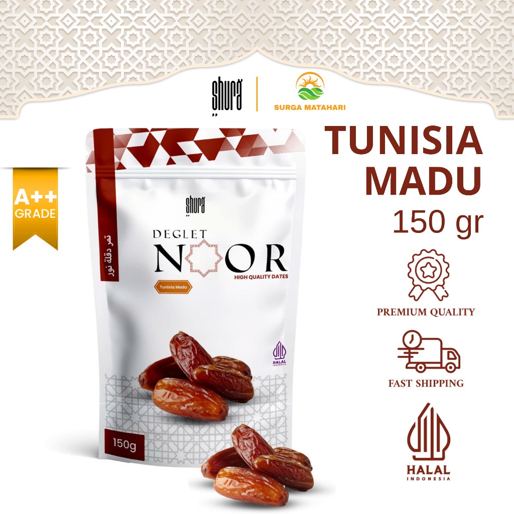 

Shura Kurma Tunisia 150gr Deglet Noor Kemasan Pouch Premium Original High Quality