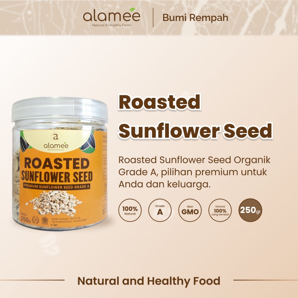 

ALAMEE Roasted Sunflower Seed Biji Bunga Matahari Kupas Oven Biji Kuaci Panggang PREMIUM 250gr