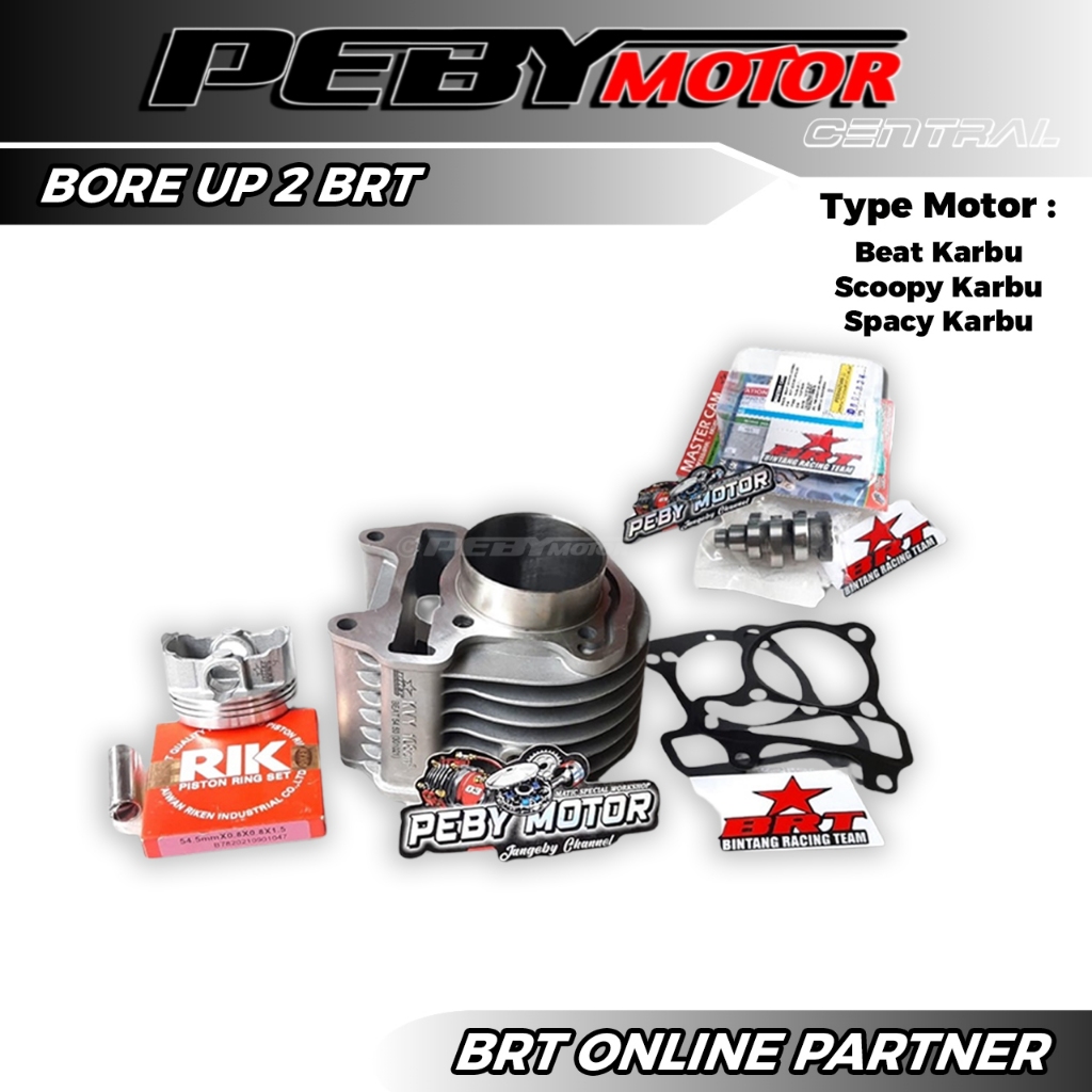 PAKET BORE UP BRT 2 BEAT SCOOPY SPACY KARBU BLOK PISTON BRT CAST IRON