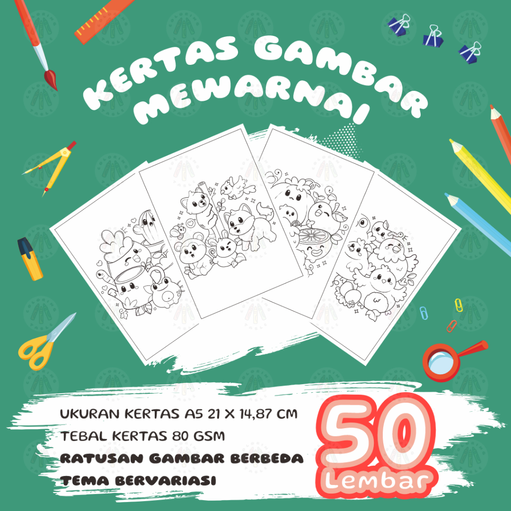 

50 Lembar Kertas Mewarnai Anak Bergambar | Ukuran A5 80 GSM | Tebal & Tidak Tembus