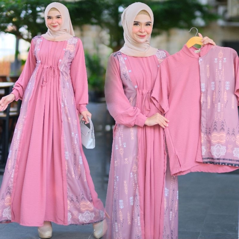 Gamis Set Couple Setelan Gamis Wanita Include Plus Koko Kemeja Pria Original Batik Bahan Premium Kat