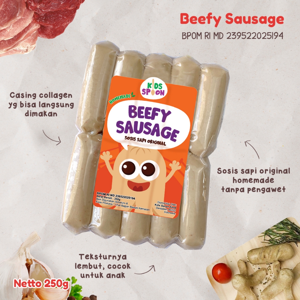 

Kids Spoon Beefy Sausage 250g/ Sosis Sapi Original Homemade Tanpa Pengawet by Kids Spoon