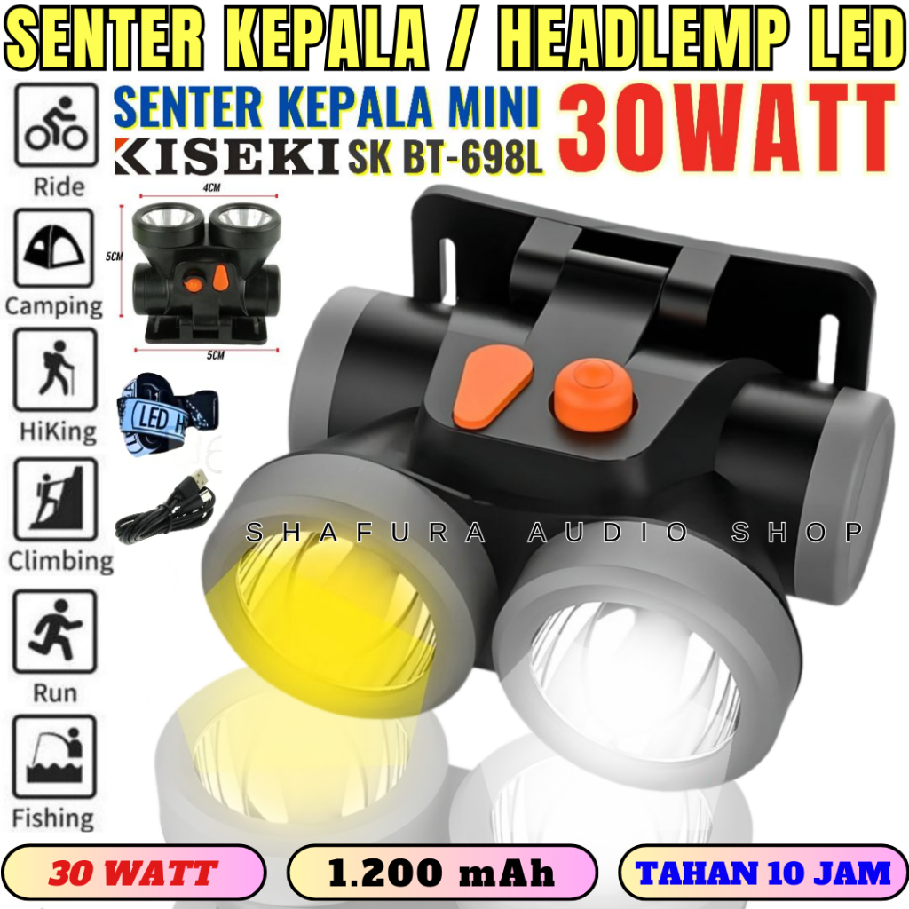 Senter Kepala Kiseki Bit-698l 20 Wat 1200 Mah 1 Senter 2 Cahaya Putih Dan Kuning Super Terang | Sent