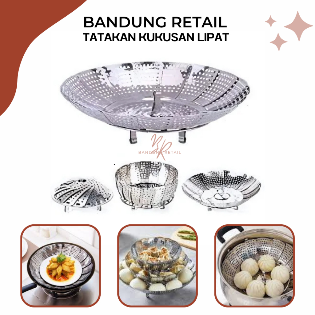 Tatakan Lipat Kukusan Stainless Otomatis Kukusan Stainless Mekar Alat Kukus Stainless Steel Flexible