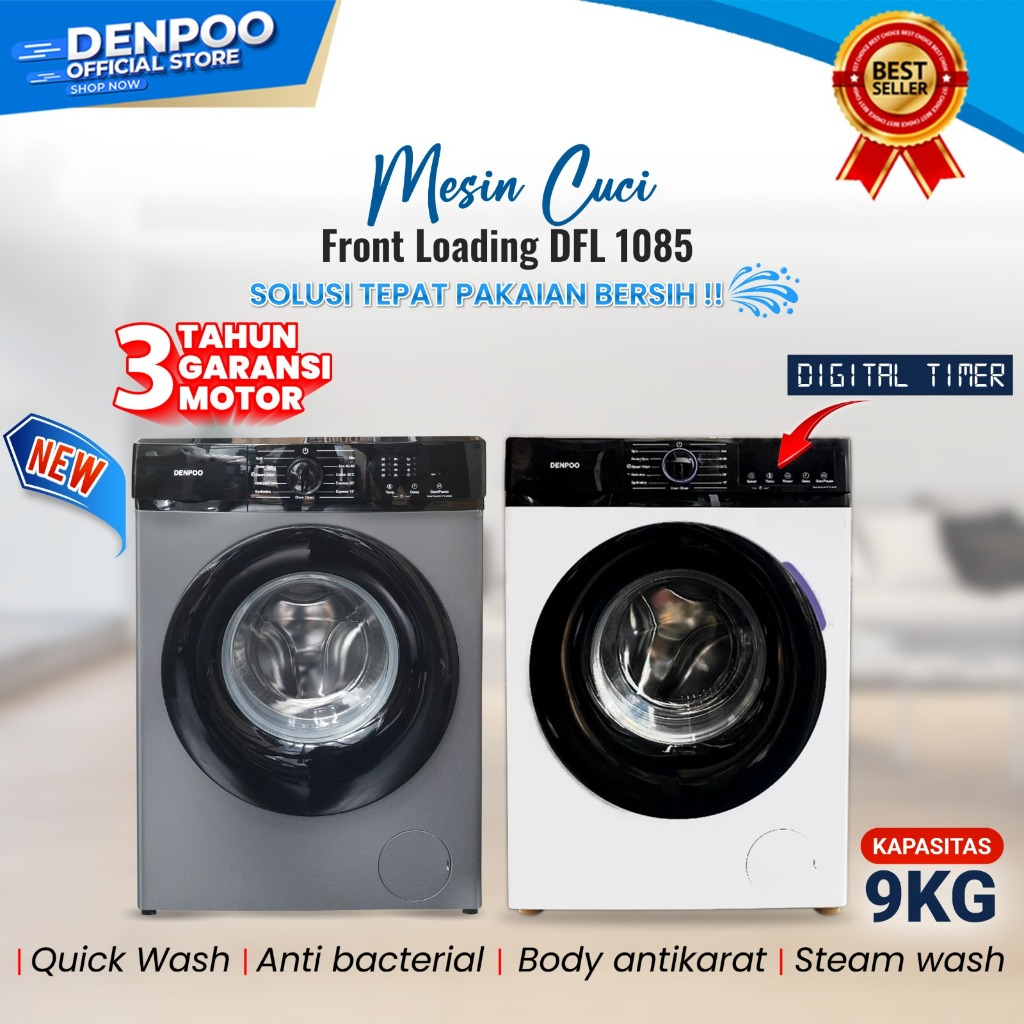 Denpoo Mesin Cuci Front Loading 1 Tabung DFL-1085 (9KG)