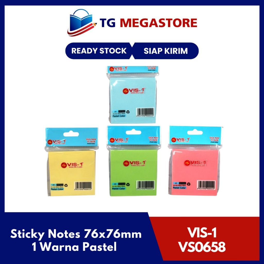 

Sticky Notes Vis-1 76x76mm 1 Warna Pastel - VS0658