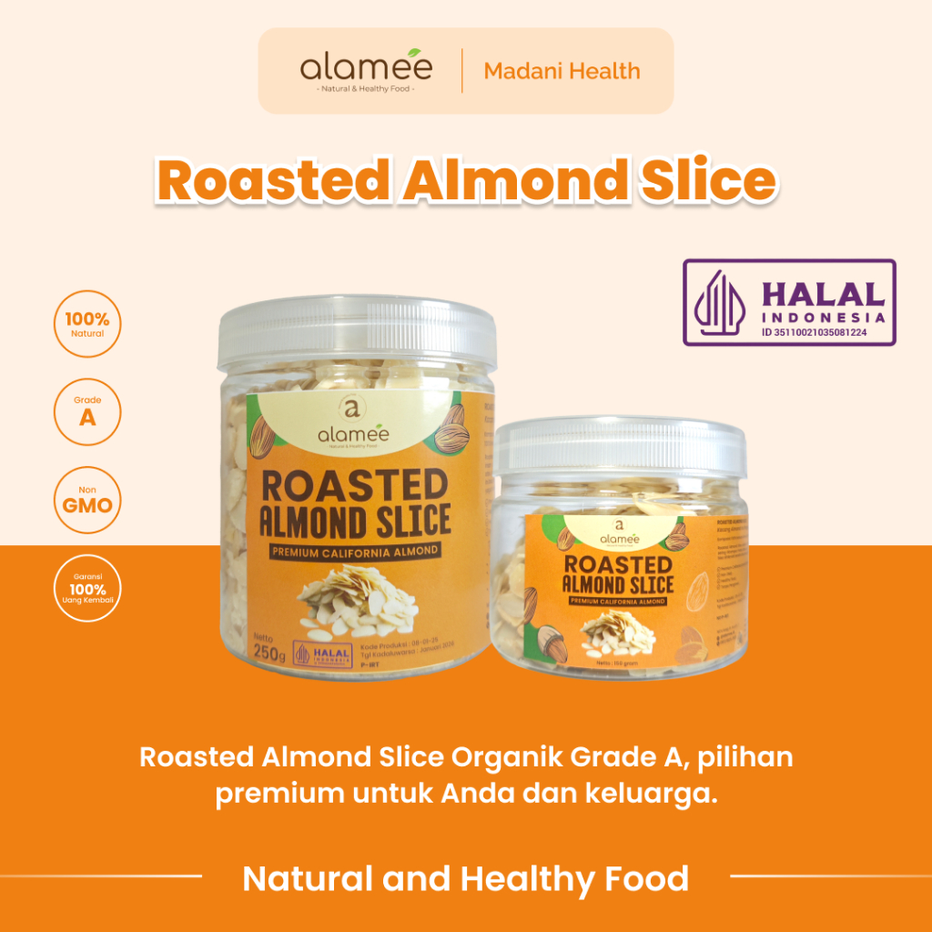 

ALAMEE Roasted Almond Sliced Almon Slice irisan panggang Kacang Almond Pacang Slice 250gr