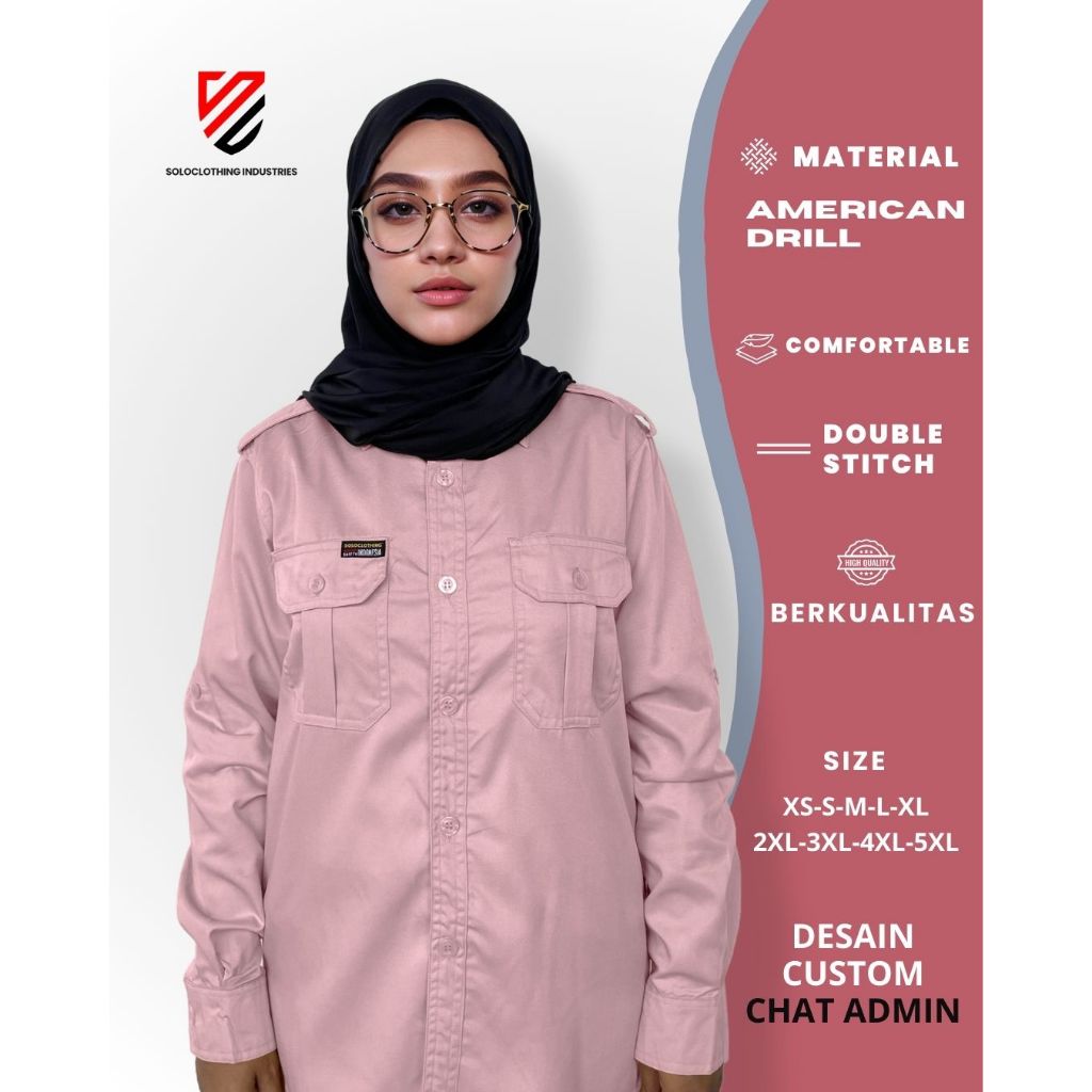 Baju Polos Panjang Pria/ Wanita Warna Pink Baby, Abu Muda, Biru Langit, Olive Green, untuk Seragam I