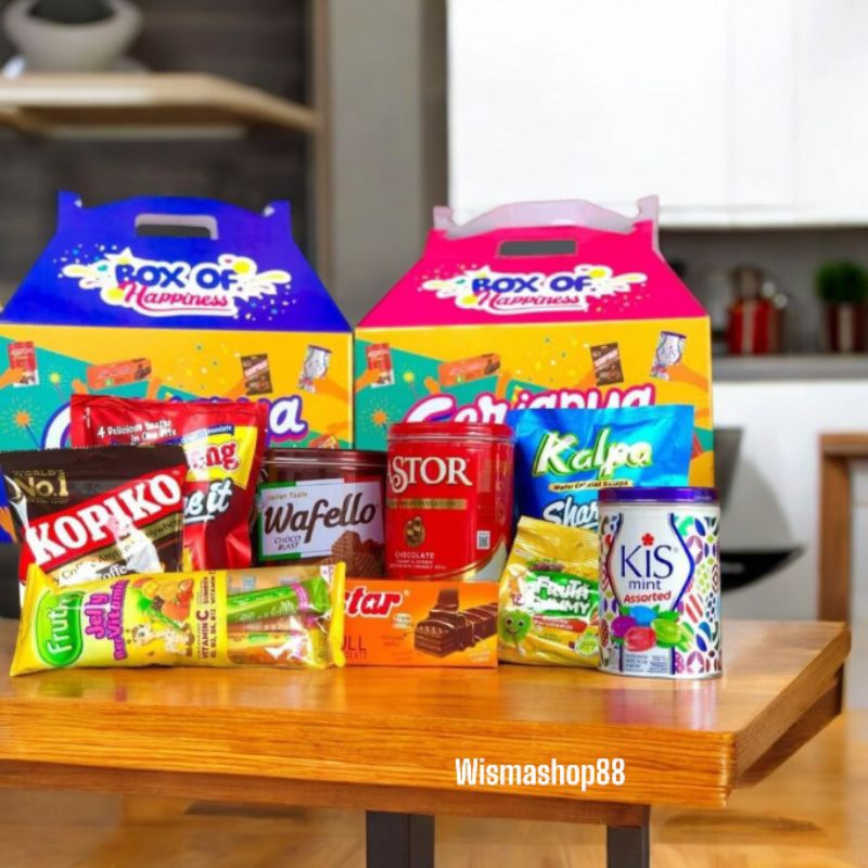 

BOX OF HAPPINESS MAYORA 1 DUS BESAR IS 4 BOX / HAMPERS / KUE LEBARAN / BISKUIT