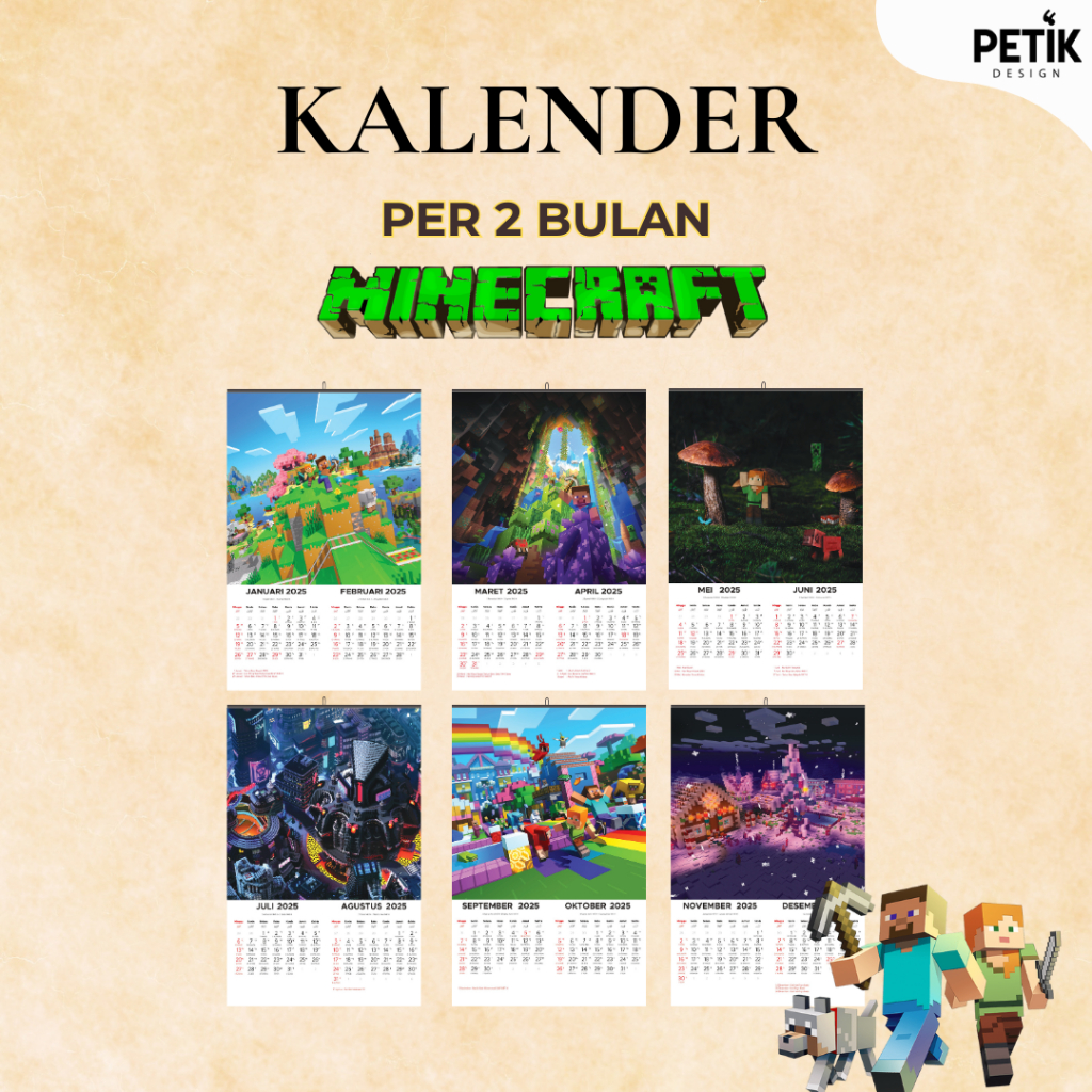 

Kalender Dinding Minecraft 2025 6 Lembar Klem