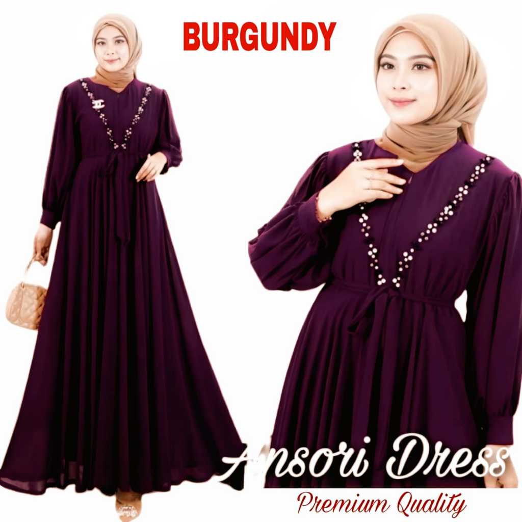 ANSORI  DRESS KONDANGAN CERUTY CRINCLE AIRFLOW SADA DRESS BAJU GAMIS REMAJA TERBARUJUMBO MEWAH PREMI