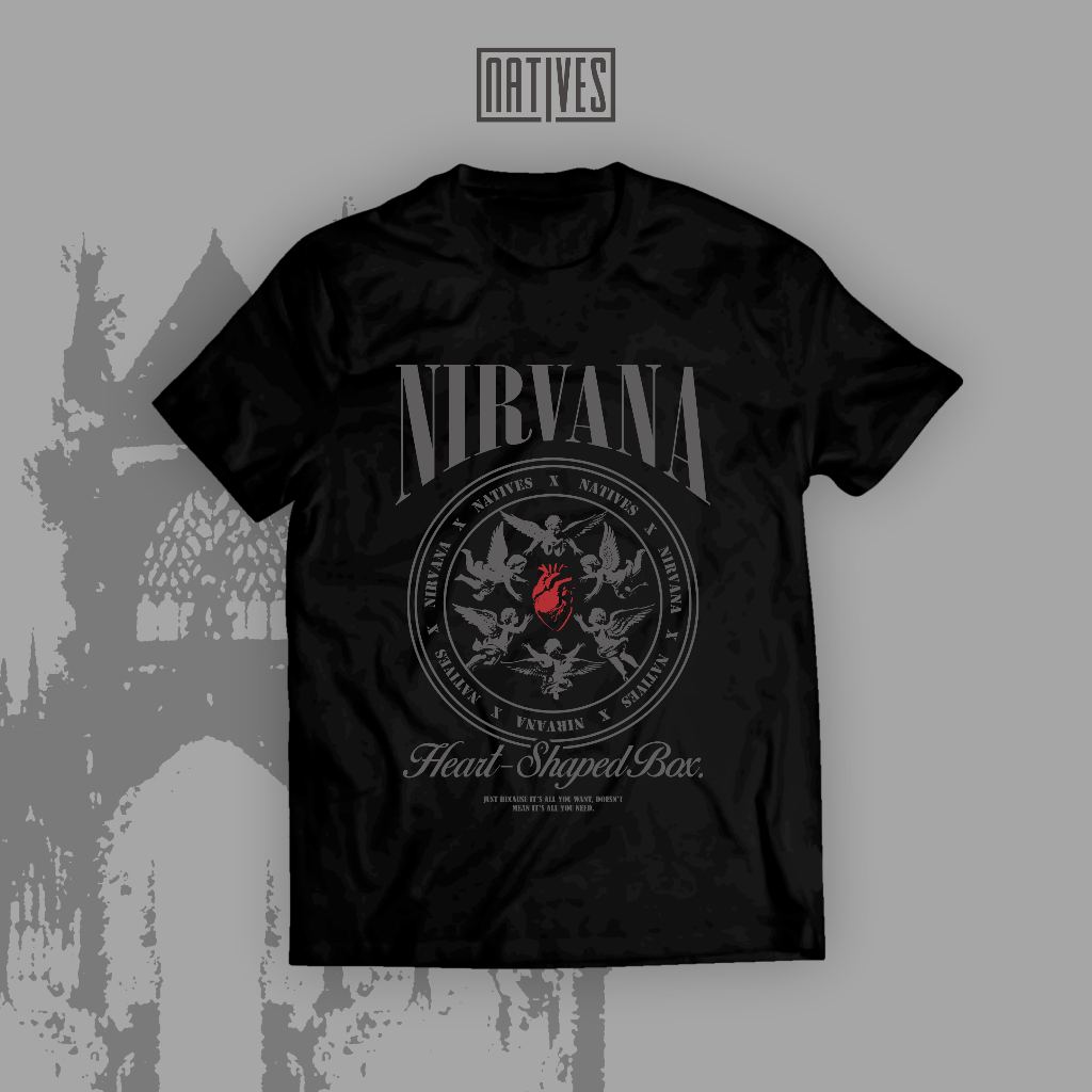 T-SHIRT BAND NATIVES 011| LENGAN PENDEK MOTIF NIRVANA HEART-SHAPED BOX Combed Distro