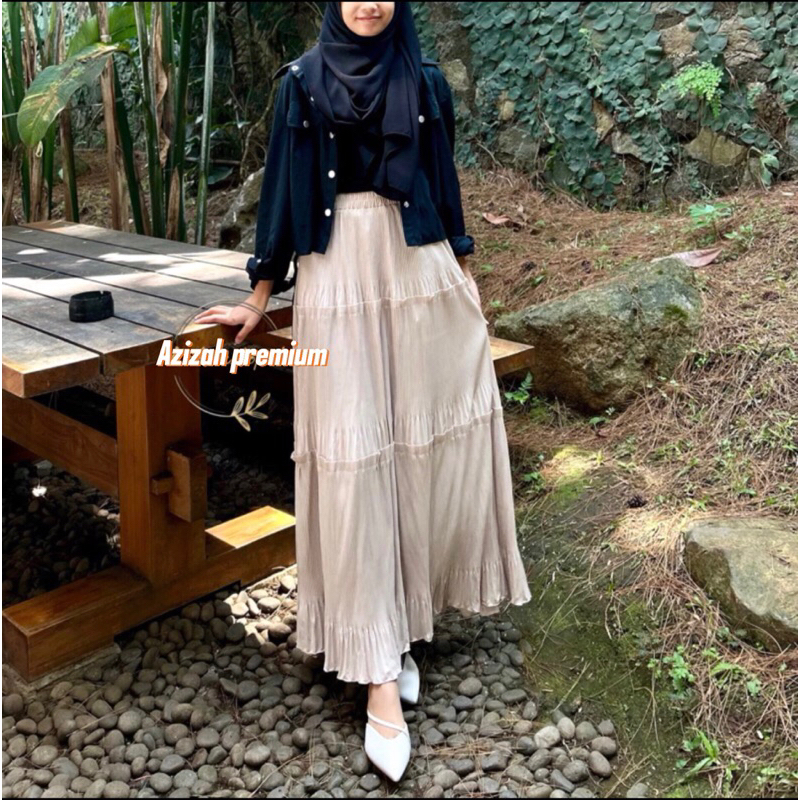 Azizah - PLEATED SKIRT - Rok Plisket Cabang Wanita - Layer SKirt Premium Pleats Karet Fit to XL