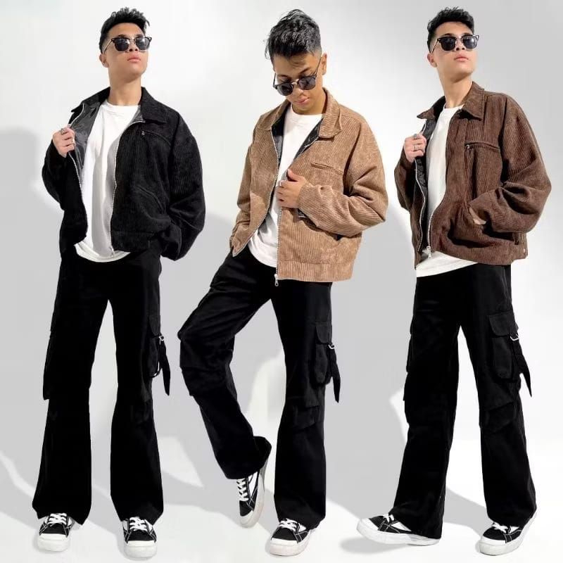 Jacket Corduroy Vintage Work Zip Pria