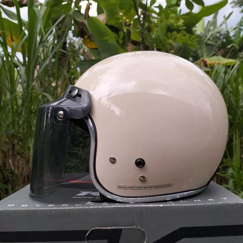 (LC)  HELM BOGO DEWASA KACA DATAR HITAM -HELM BOGO retro dewasa full leher SNI Pria Wanita