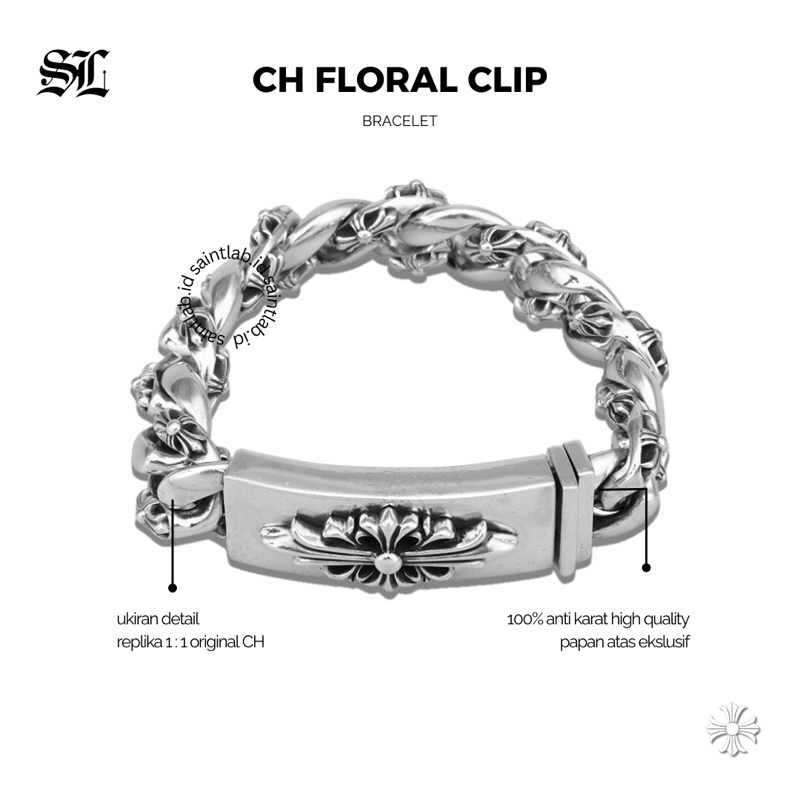 Chrome Hearts Bracelet - Gelang Chrome Hearts Pria Anti Karat Replika Terbaik 1/1 Original - CH Flor