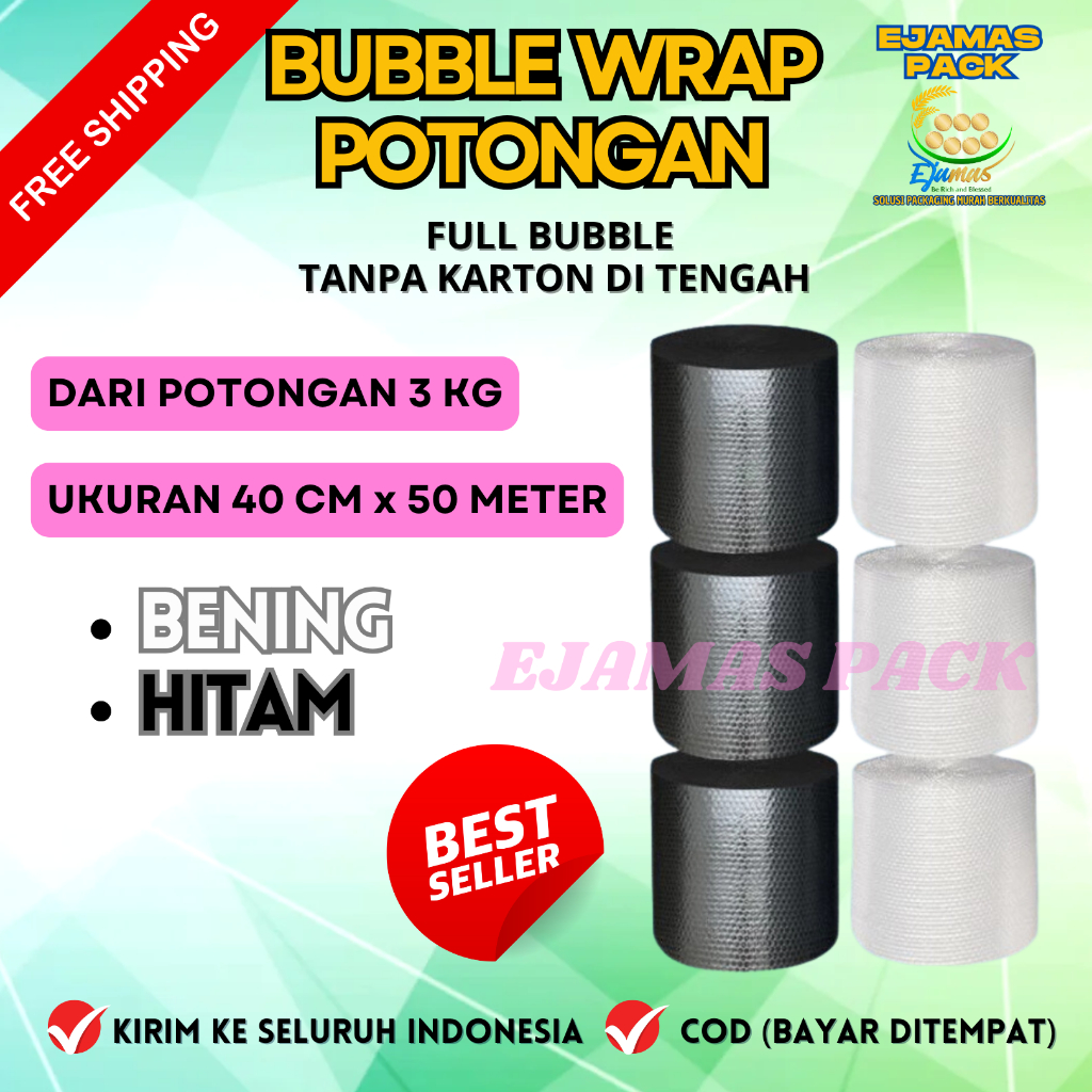 

BUBBLE WRAP HITAM BENING 3 KG 1 ROLL POTONGAN 3 UKURAN 40 CM X 50 METER TANPA CORE KARTON FULL BUBBLE EJAMAS PACK
