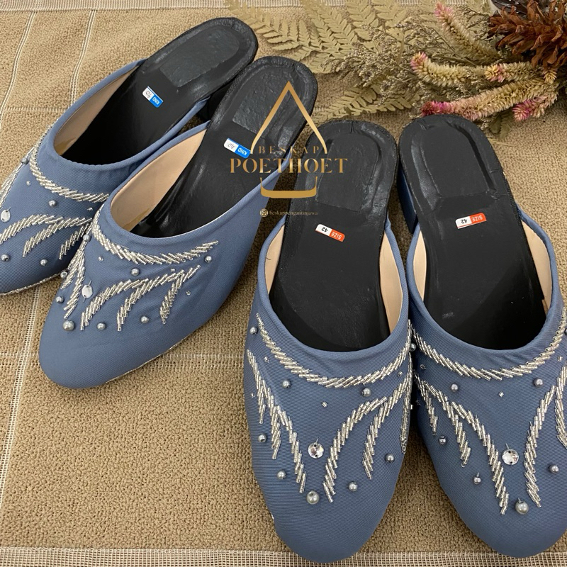 selop pengantin Jawa biru denim blue payet silver premium