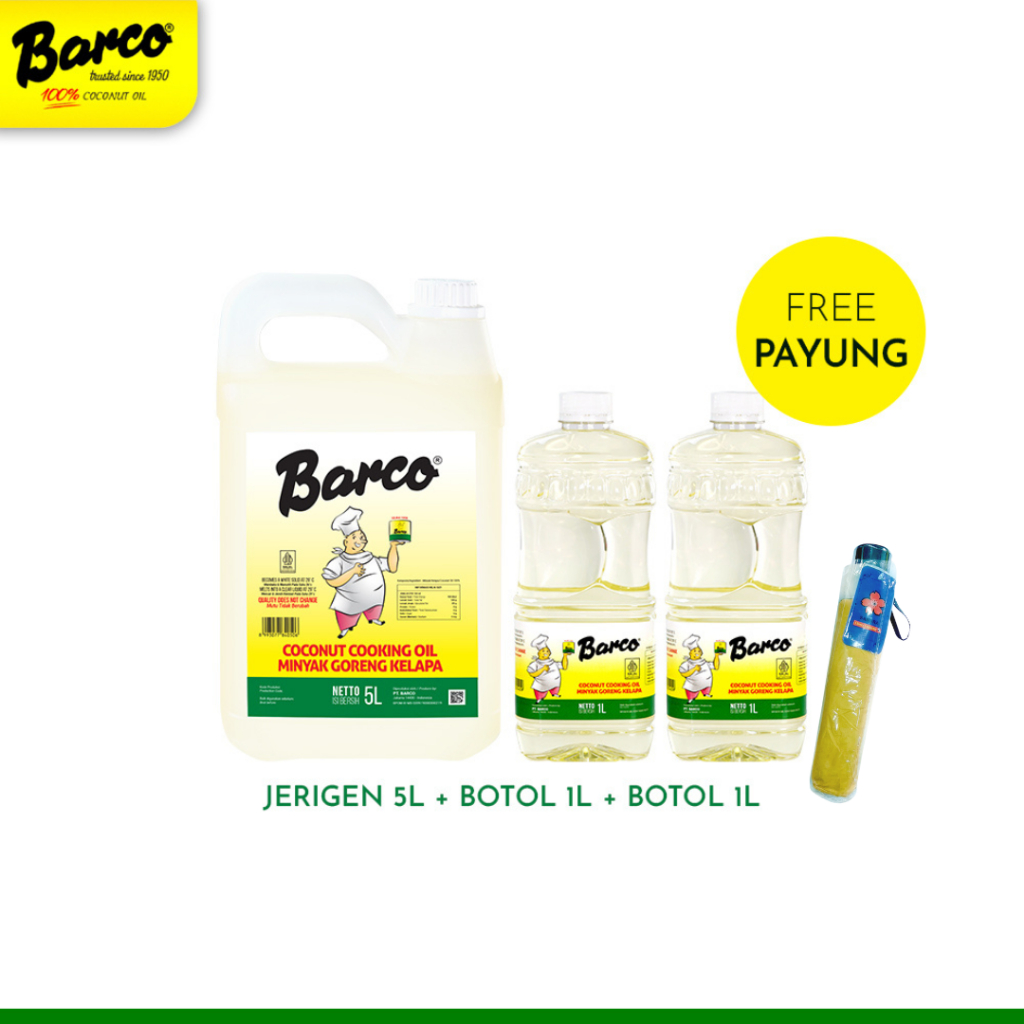 

Paket Hemat!! Minyak Goreng Barco Jerrycan 5 ltr & Botol 1 ltr -2 Pcs (Free Payung atau Bumbu Munik)