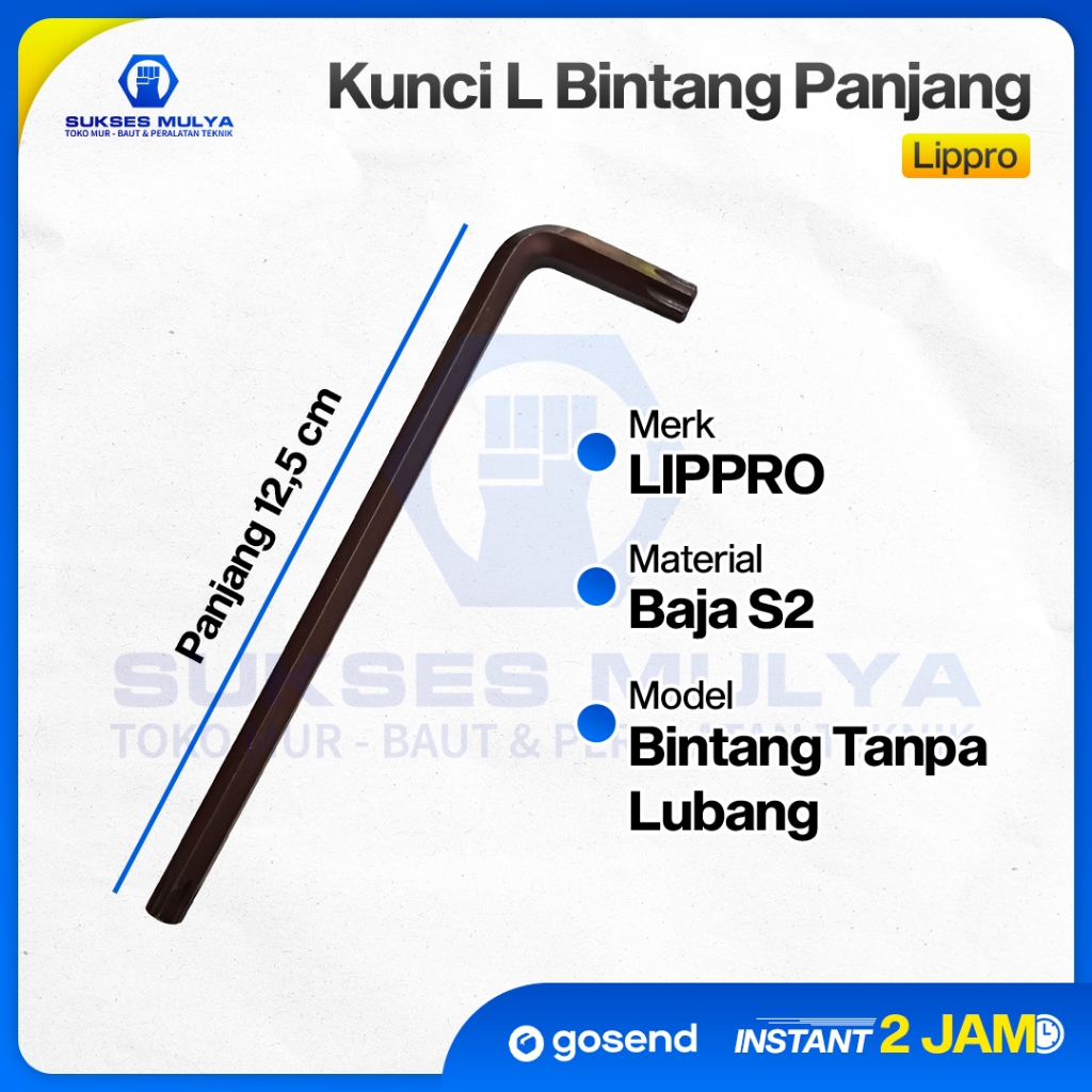 Lippro Kunci L Bintang Panjang T40 Tanpa Lubang Star Key No Tamper