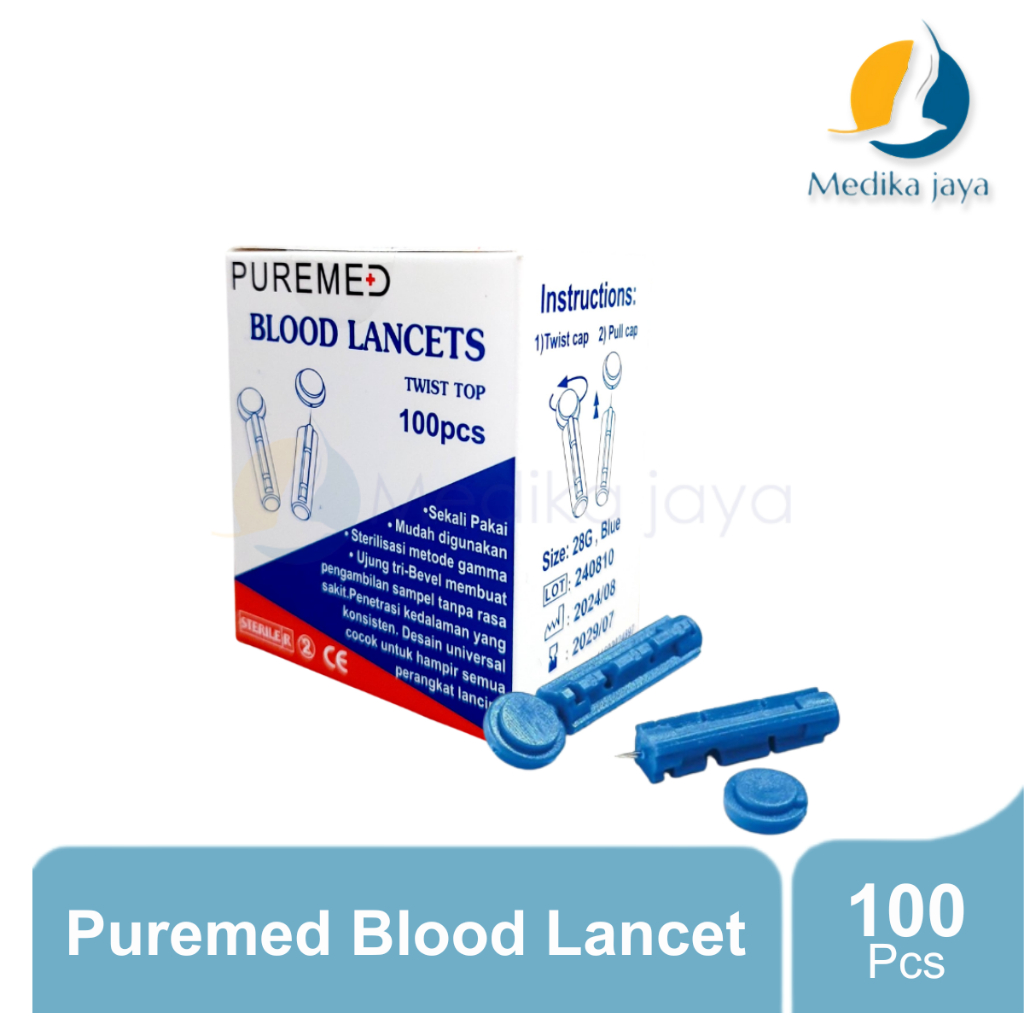 Puremed Blood Lancet Steril 28G 26G 21G 100pcs / Jarum Untuk Pengambilan Darah / Bekam / Jarum Ambil