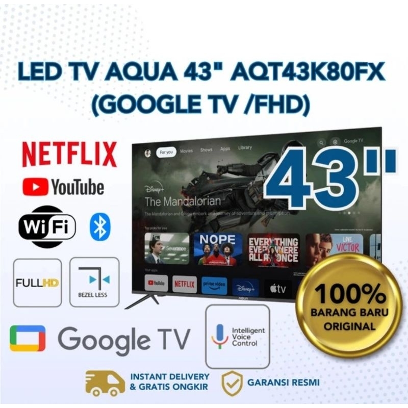 TV LED AQUA ANDROID TV 43INCH AQT43K80FX TV AQUA 43 INCH ANDROID AQT 43K80FX