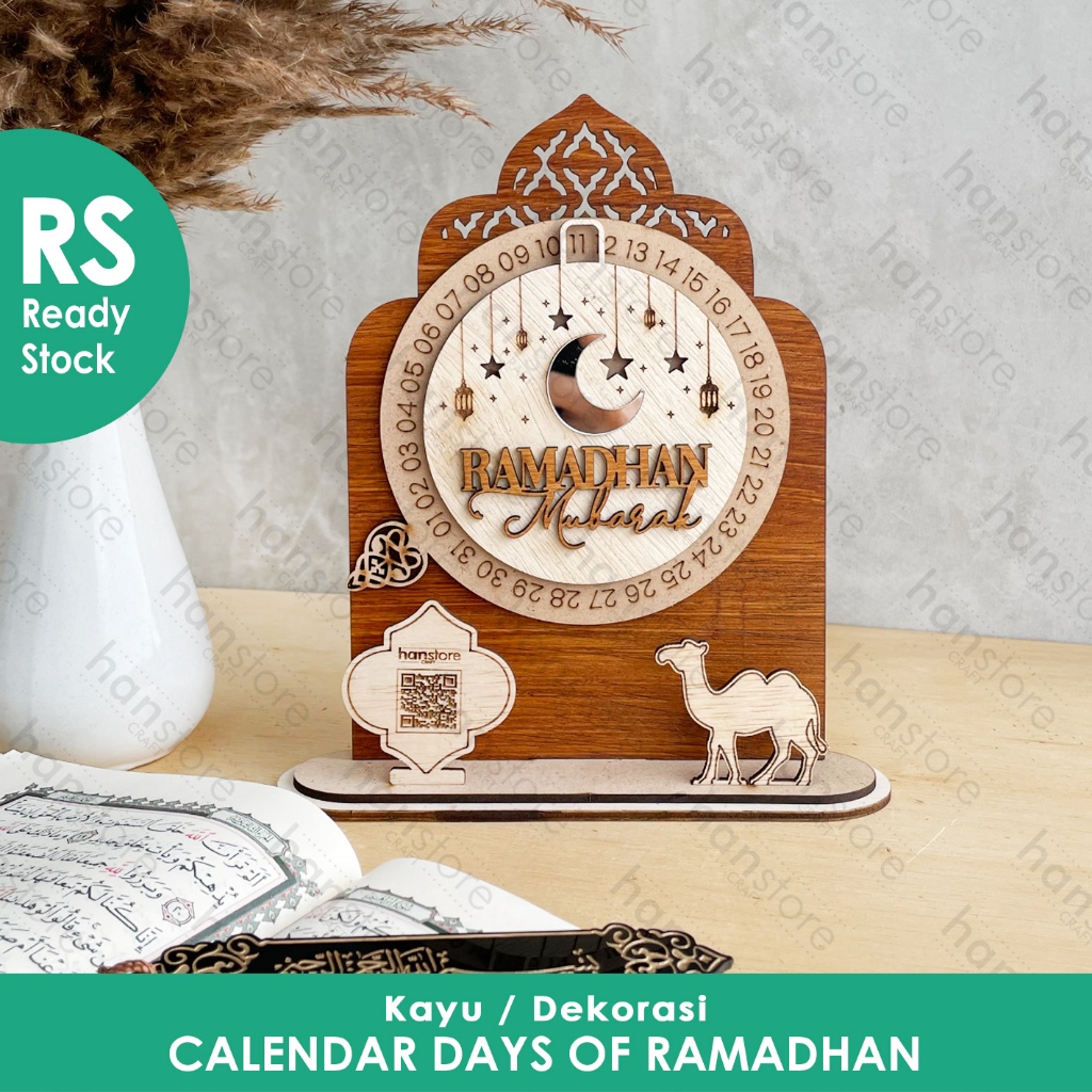 

RS 18 x 20,5 cm Custom text Kalender Putar Ramadan / Round Wood Calendar Days of Ramadhan / Eid Decor / Kalender Puasa