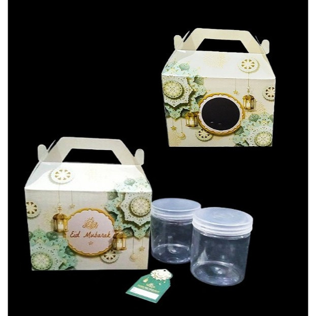 

5 Pcs Gable Box Hijau Muda Idul Fitri Kemasan 2 Toples Jar 800Ml Parcel Lebaran