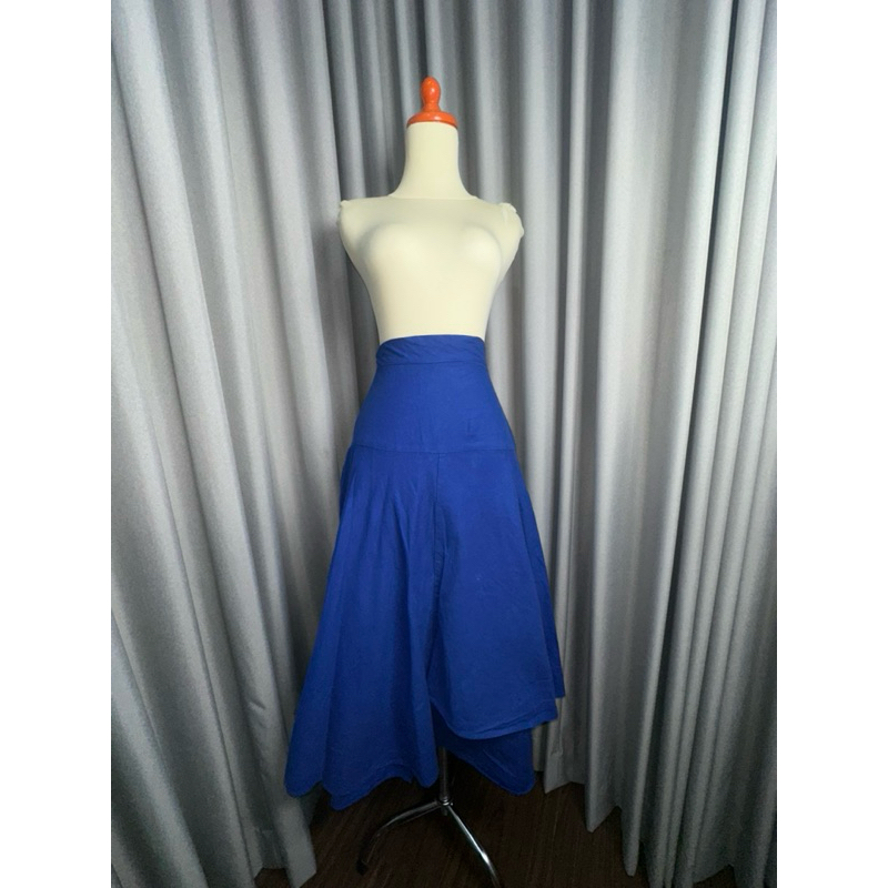 PRELOVED ROK LINEN MIDI BIRU ELEKTRIK