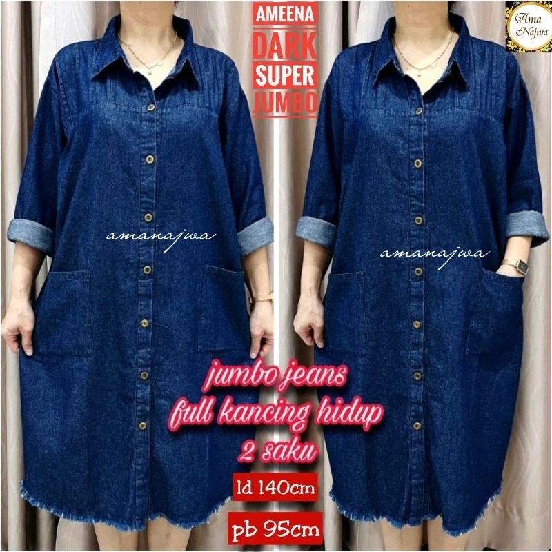 LD 140 Atasan Tunik Jumbo Jeans Washd AMENAA JEANS TUNIK