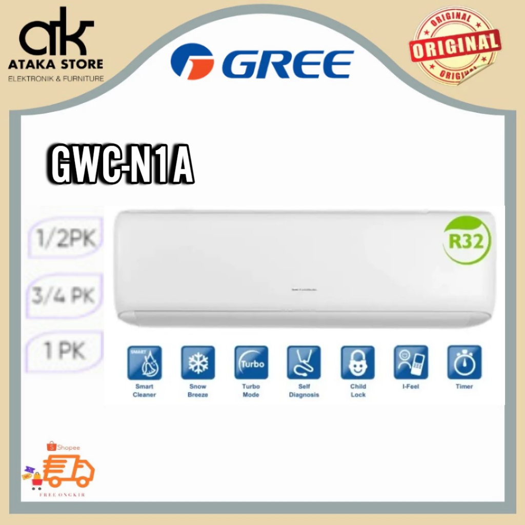 AC GREE DELUXE STANDARD GWC-05N1/A 1/2PK / GWC-07N1/A 3/4PK / GWC-09N1/A 1PK NEW TYPE AC GREE