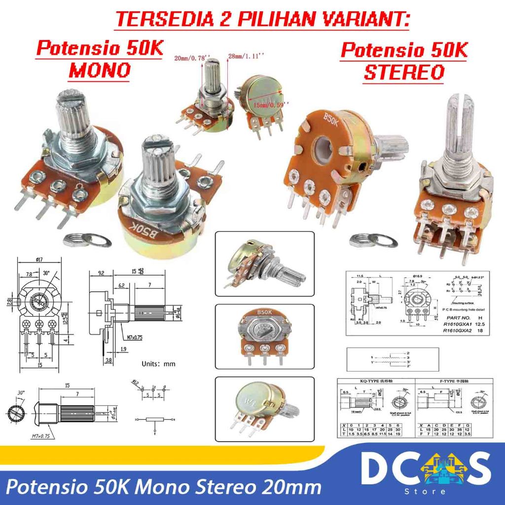 Potensio Mono / Potensio Stereo RRT 50k 20mm Original High Quality