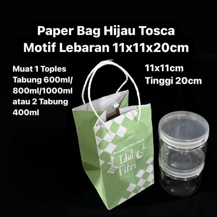 

paperbag hijau tosca motif lebaran idul fitri ukuran 11x11x20cm kualitas premium
