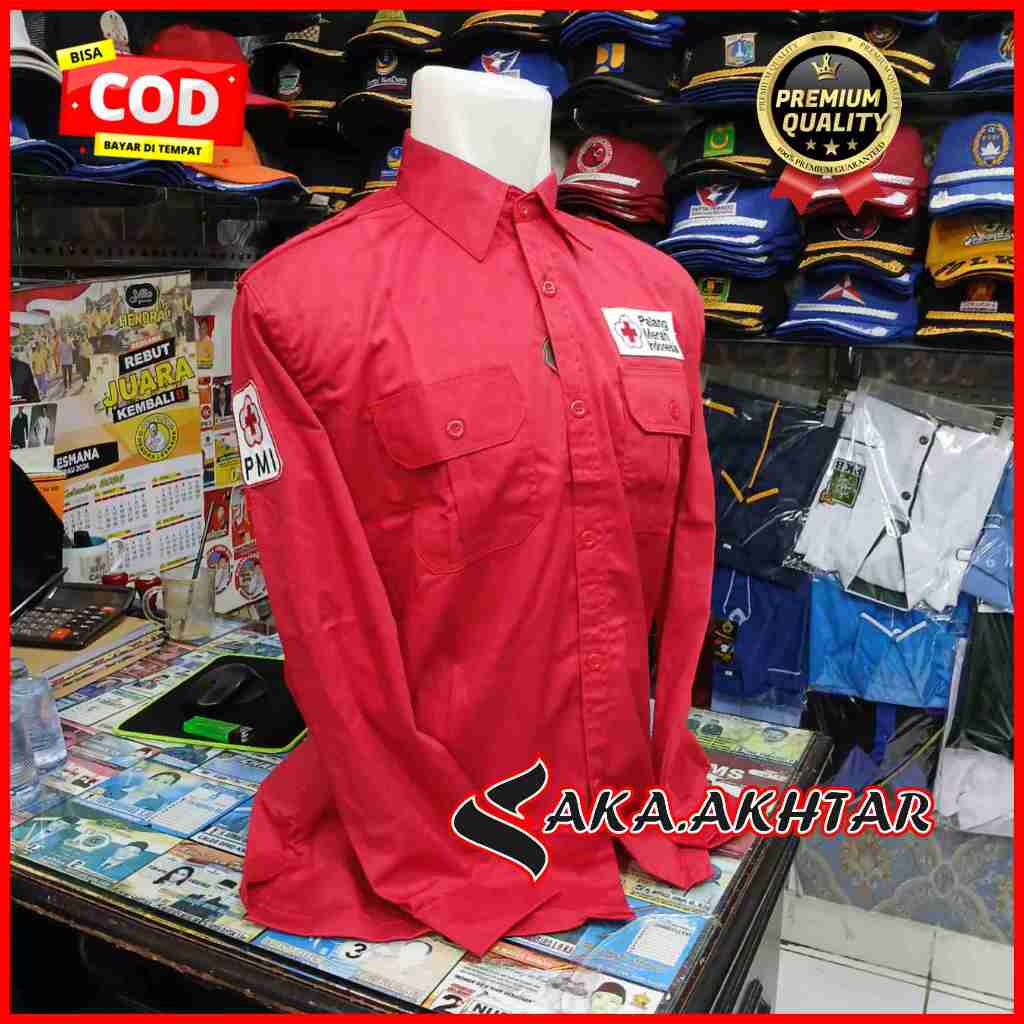 KEMEJA PMI LENGAN PANJANG / BAJU PMI LENGAN PANJANG / SERAGAM PMI LENGAN PANJANG / KEMEJA PMR LENGAN