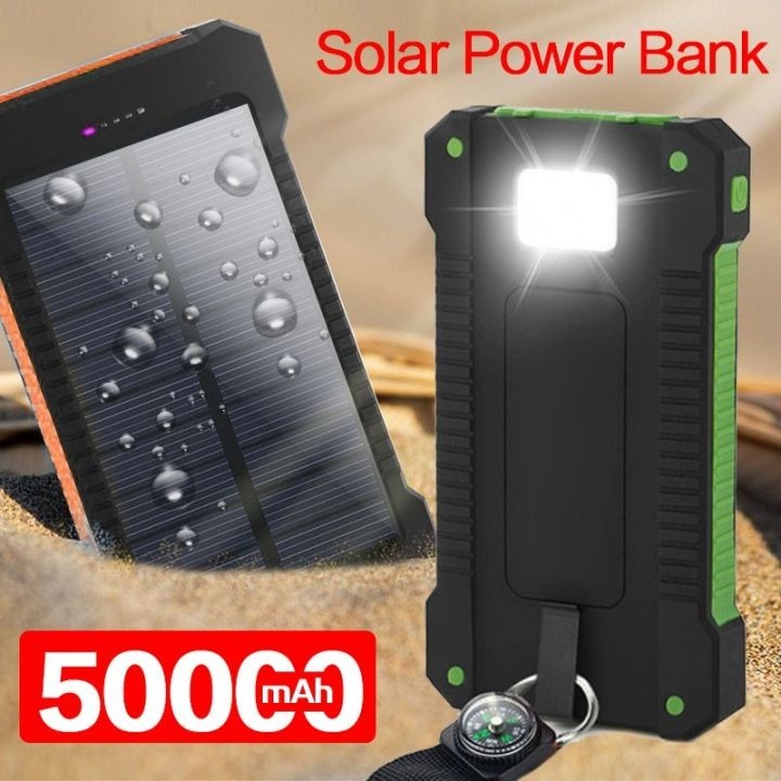 Power bank Tahan air Di alam terbuka Pengisian energi surya Mudah dibawa power bank 50000 mah asli o