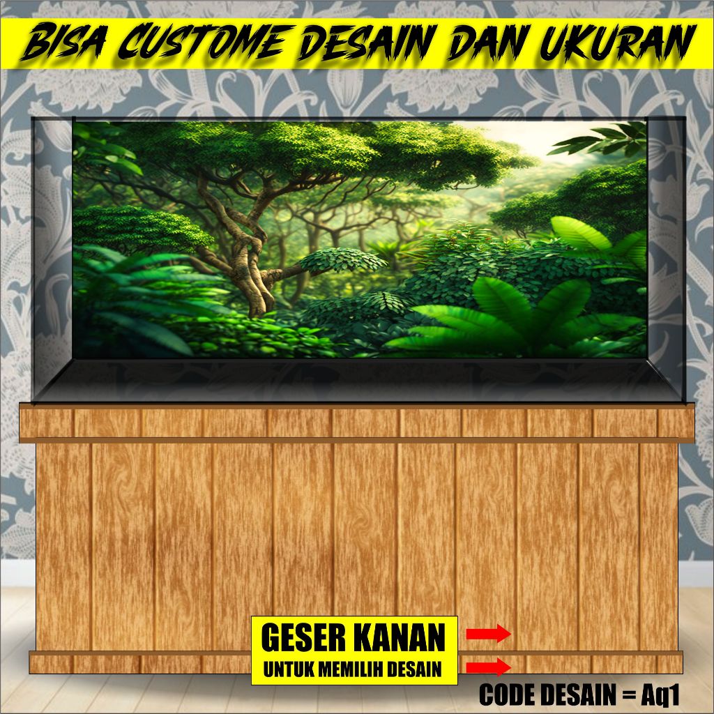 stiker background aquarium 3d timbul custome jumbo kaca akrilik besar full set daun nature aq