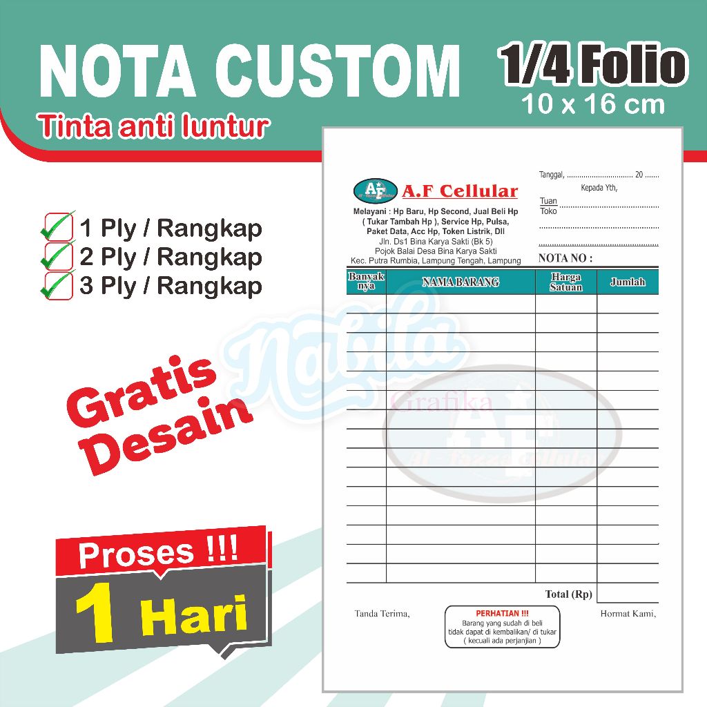 

Nota 1/4 Folio 1ply 2 ply 3 ply nota custom request nama toko olshop sendiri free desain
