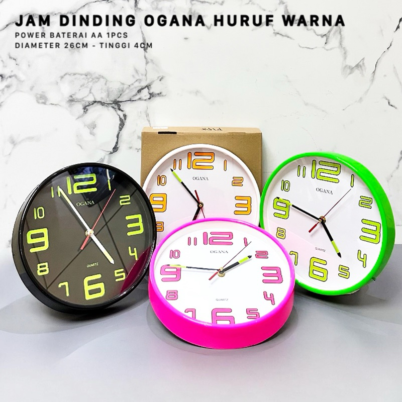 JAM DINDING OGANA GLOW IN THE DRAK / HURUF WARNA