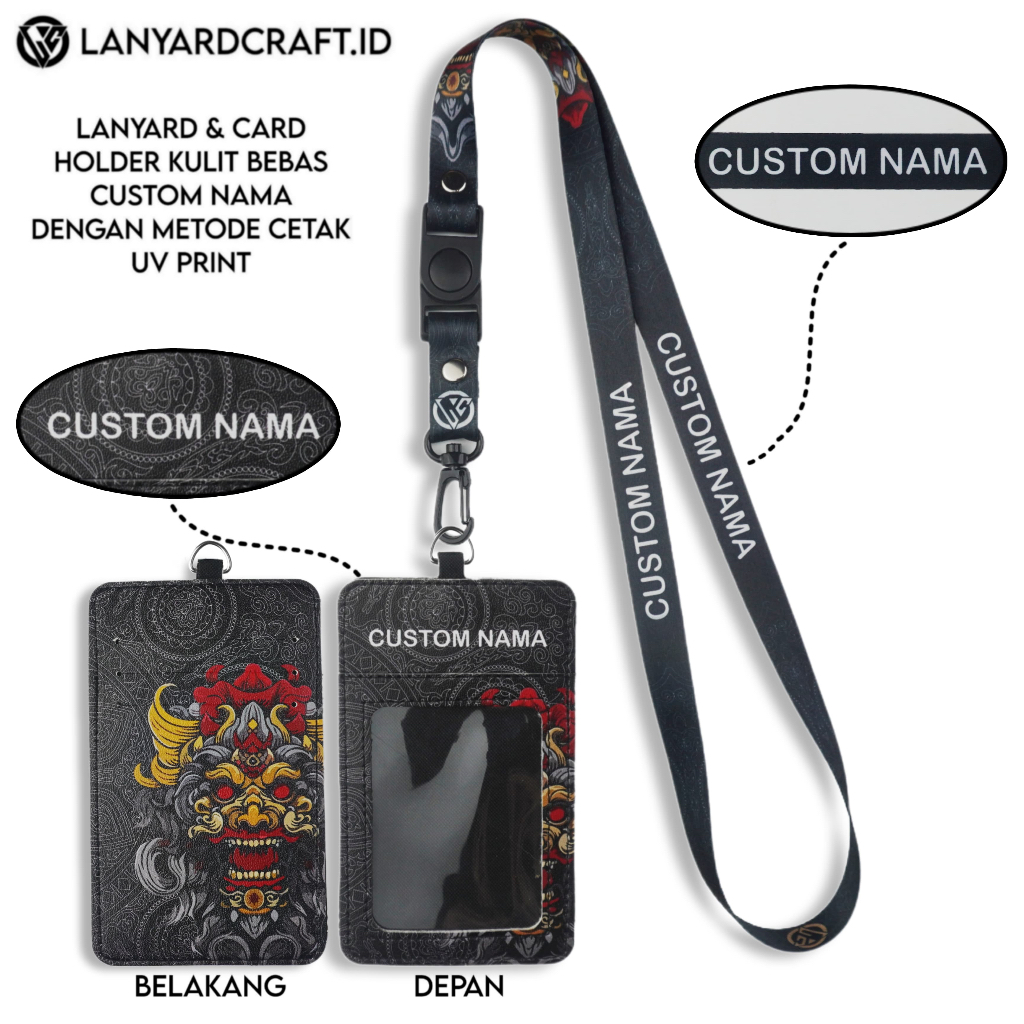 

V3 Id Card Holder Leather Custom + Lanyard Custom Nama Barong Series Gantungan Tali Lanyard Holder Id Card Kulit UV Print