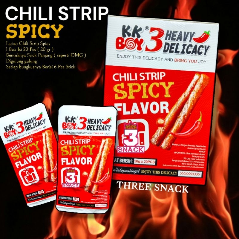 

KK BOY LATIAO STICK CHILI STRIP SPICY 1 BOX ISI 20 PCS