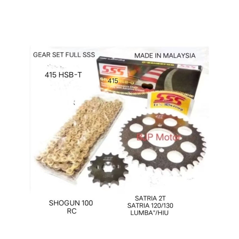 Gear Set SSS 415  Shogun 100/110, Satria 120/130/2T Paketan Rantai SSS 415 HSB-T 110L/120L/130L GOLD