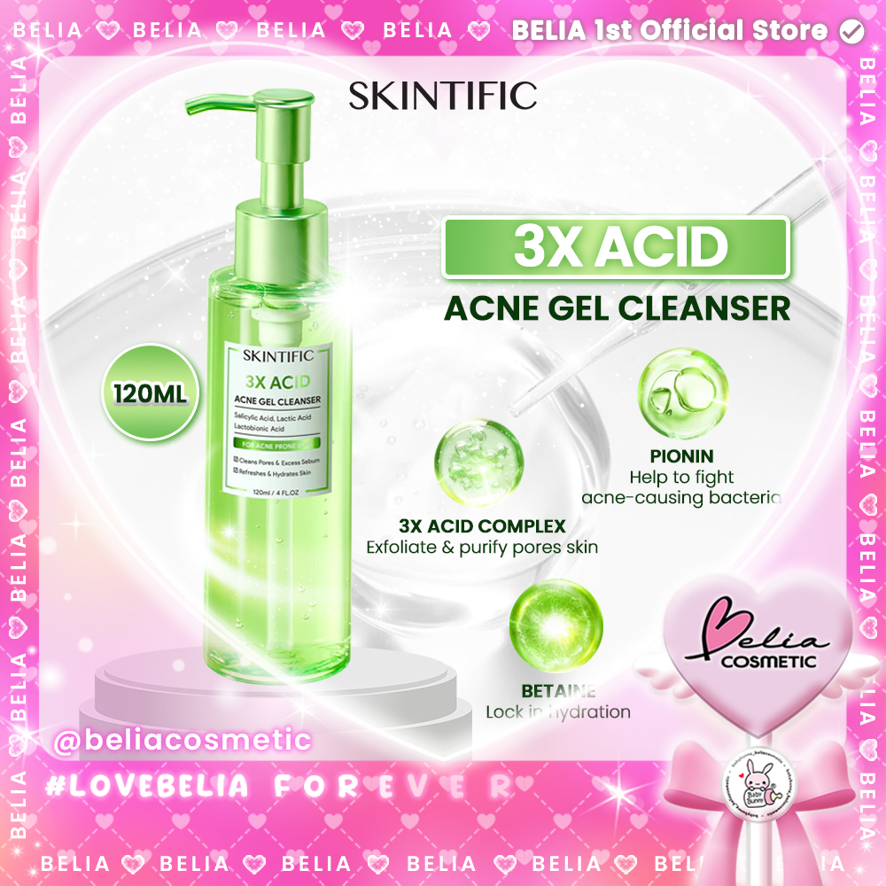 ❤ BELIA ❤ SKINTIFIC 3X Acid Acne Gel Cleanser 120ml | Salicilyc Acid Face Wash Sabun Cuci Wajah
